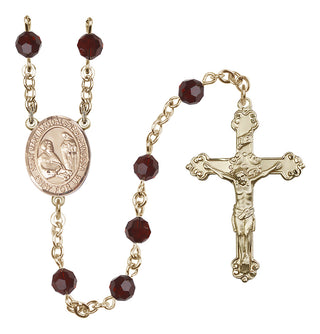 14 Karat Gold-Filled 6mm Austrian Crystal Saint Mary Magdalene of Canossa Rosary in Garnet