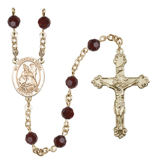 14 Karat Gold-Filled 6mm Austrian Crystal Guardian Angel Protector Rosary in Garnet