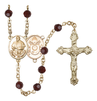 14 Karat Gold-Filled 6mm Austrian Crystal Pope Francis Rosary in Garnet