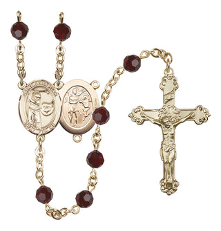 14 Karat Gold-Filled 6mm Austrian Crystal Saint Sebastian / Golf Rosary in Garnet