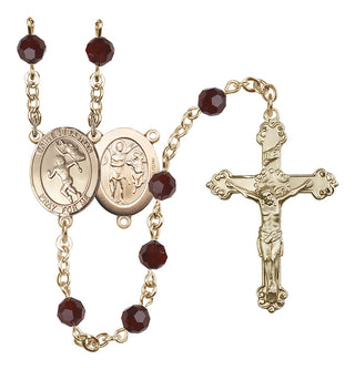 14 Karat Gold-Filled 6mm Austrian Crystal Saint Sebastian /Track&Field-Women Rosary in Garnet