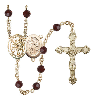 14 Karat Gold-Filled 6mm Austrian Crystal Saint Sebastian/Karate Rosary in Garnet