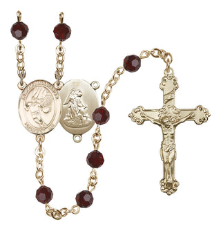 14 Karat Gold-Filled 6mm Austrian Crystal Guardian Angel/Basketball Rosary in Garnet