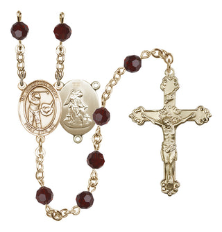 14 Karat Gold-Filled 6mm Austrian Crystal Guardian Angel/Golf Rosary in Garnet