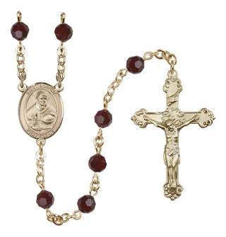 14 Karat Gold 6mm Austrian Crystal Saint Albert the Great Rosary in Garnet