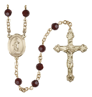 14 Karat Gold 6mm Austrian Crystal Saint Barbara Rosary in Garnet
