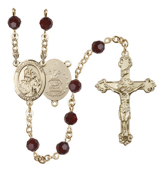 14 Karat Gold 6mm Austrian Crystal Saint Joan of Arc / Air Force Rosary in Garnet