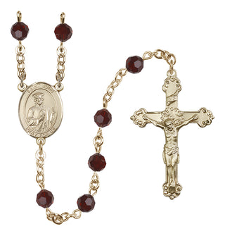 14 Karat Gold 6mm Austrian Crystal Saint Jude Thaddeus Rosary in Garnet