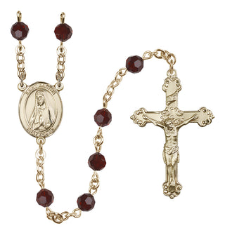 14 Karat Gold 6mm Austrian Crystal Saint Martha Rosary in Garnet