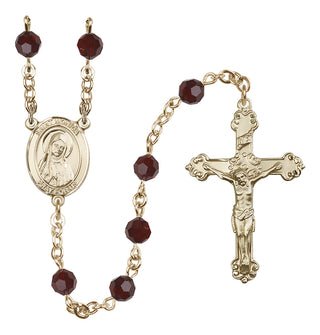 14 Karat Gold 6mm Austrian Crystal Saint Monica Rosary in Garnet