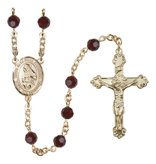 14 Karat Gold 6mm Austrian Crystal Virgen de la Divina Providencia Rosary in Garnet
