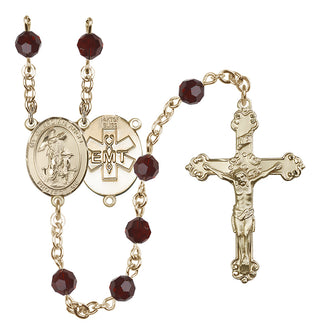14 Karat Gold 6mm Austrian Crystal Guardian Angel / EMT Rosary in Garnet
