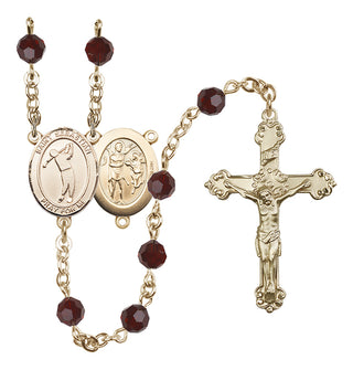 14 Karat Gold 6mm Austrian Crystal Saint Sebastian/Golf Rosary in Garnet