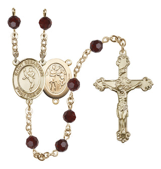 14 Karat Gold 6mm Austrian Crystal Saint Sebastian/Martial Arts Rosary in Garnet