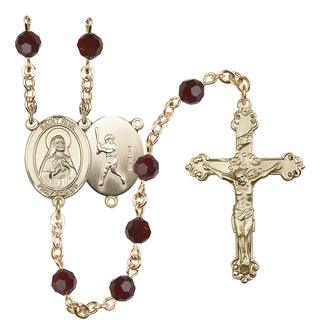14 Karat Gold 6mm Austrian Crystal Saint Rita / Baseball Rosary in Garnet
