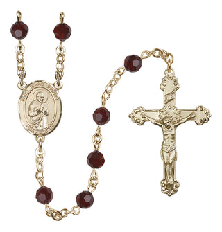 14 Karat Gold 6mm Austrian Crystal Saint Isaac Jogues Rosary in Garnet