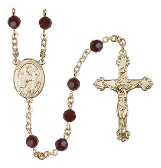 14 Karat Gold 6mm Austrian Crystal Saint Alphonsus Rosary in Garnet