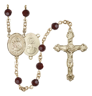 14 Karat Gold 6mm Austrian Crystal Our Lady of Mount Carmel Rosary in Garnet