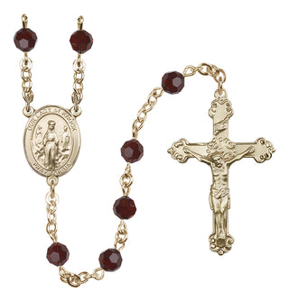14 Karat Gold 6mm Austrian Crystal Our Lady of Knock Rosary in Garnet