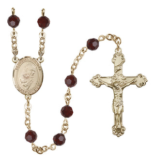 14 Karat Gold 6mm Austrian Crystal Blessed Trinity Rosary in Garnet