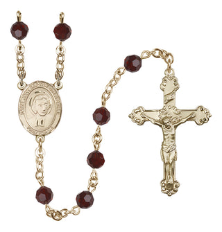 14 Karat Gold 6mm Austrian Crystal Saint John Baptist de la Salle Rosary in Garnet