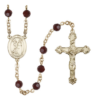 14 Karat Gold 6mm Austrian Crystal Saint Rocco Rosary in Garnet