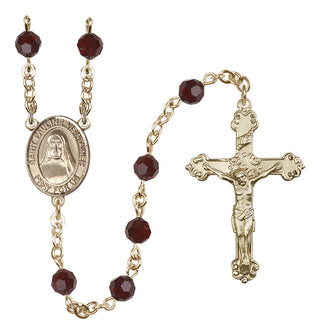 14 Karat Gold 6mm Austrian Crystal Saint Pauline Visintainer Rosary in Garnet