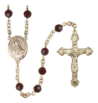14 Karat Gold 6mm Austrian Crystal Saint Daria Rosary in Garnet