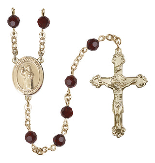 14 Karat Gold 6mm Austrian Crystal Saint Columbkille Rosary in Garnet