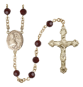 14 Karat Gold 6mm Austrian Crystal Saint Jeanne Chezard de Matel Rosary in Garnet