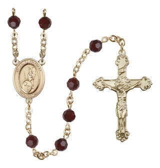 14 Karat Gold 6mm Austrian Crystal Guardian Angel of the World Rosary in Garnet