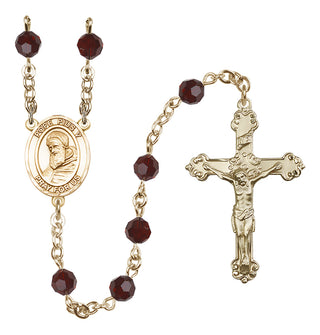 14 Karat Gold 6mm Austrian Crystal Pope Pius V Rosary in Garnet