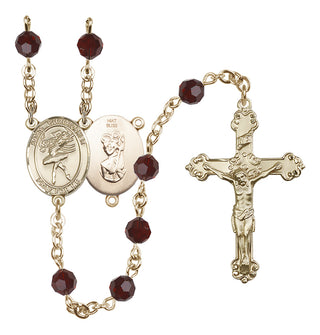 14 Karat Gold 6mm Austrian Crystal Saint Christopher/Dance Rosary in Garnet