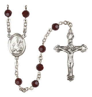 Sterling Silver 6mm Austrian Crystal Saint Andrew the Apostle Rosary in Garnet