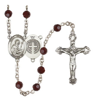 Sterling Silver 6mm Austrian Crystal Saint Benedict Rosary in Garnet