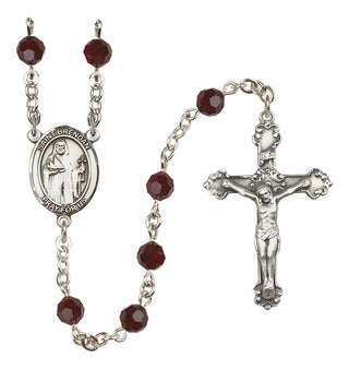 Sterling Silver 6mm Austrian Crystal Saint Brendan the Navigator Rosary in Garnet