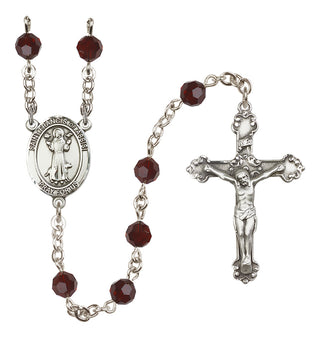 Sterling Silver 6mm Austrian Crystal Saint Francis of Assisi Rosary in Garnet