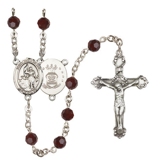 Sterling Silver 6mm Austrian Crystal Saint Joan of Arc / Air Force Rosary in Garnet