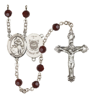 Sterling Silver 6mm Austrian Crystal Saint Joan of Arc /Coast Guard Rosary in Garnet