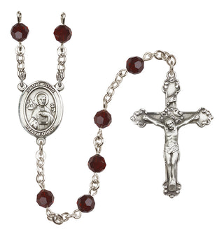 Sterling Silver 6mm Austrian Crystal Saint John the Apostle Rosary in Garnet