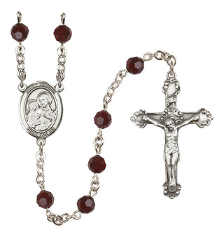 Sterling Silver 6mm Austrian Crystal Saint Joseph Rosary in Garnet