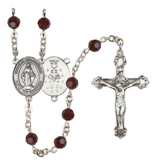 Sterling Silver 6mm Austrian Crystal Virgen Milagrosa Rosary in Garnet