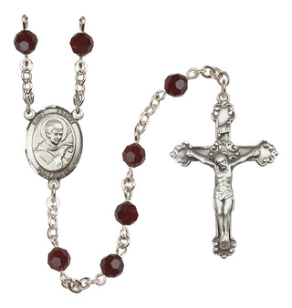 Sterling Silver 6mm Austrian Crystal Saint Robert Bellarmine Rosary in Garnet