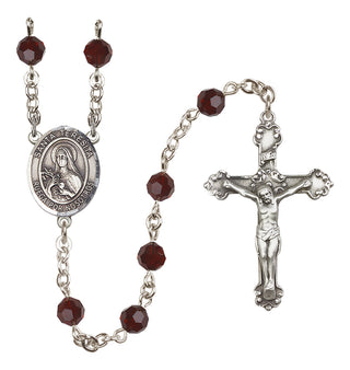 Sterling Silver 6mm Austrian Crystal Santa Teresita Rosary in Garnet