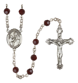 Sterling Silver 6mm Austrian Crystal Saint John of God Rosary in Garnet