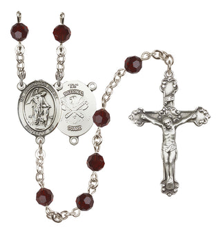 Sterling Silver 6mm Austrian Crystal Guardian Angel / Nat'l Guard Rosary in Garnet