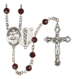 Sterling Silver 6mm Austrian Crystal Saints Cosmas & Damian / Doctors Rosary in Garnet