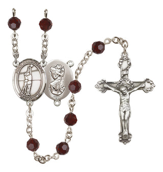 Sterling Silver 6mm Austrian Crystal Saint Christopher/Volleyball Rosary in Garnet