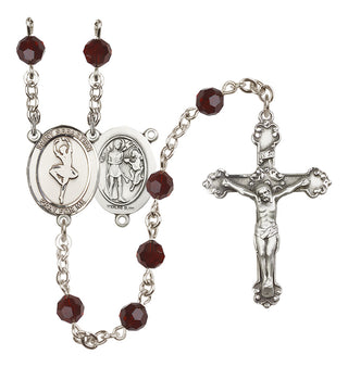 Sterling Silver 6mm Austrian Crystal Saint Sebastian/Dance Rosary in Garnet