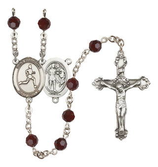 Sterling Silver 6mm Austrian Crystal Saint Sebastian/Track & Field Rosary in Garnet